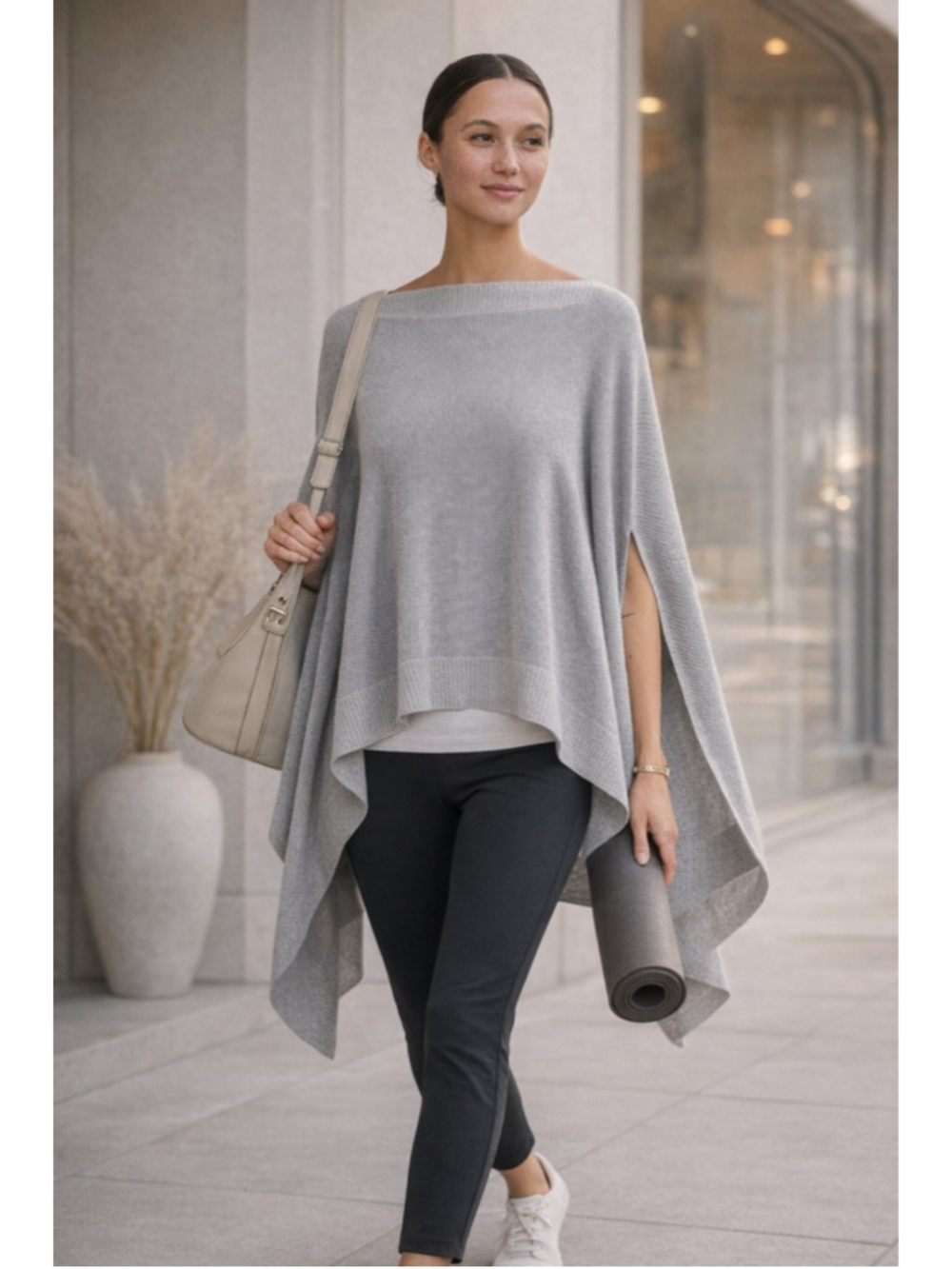 Lululemon Forward Flow Poncho Women OS Cashmere Blend Knit Athleisure Yoga Gray